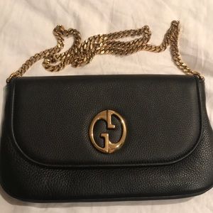 Gucci 1973 gold chain black leather purse LIKE NEW